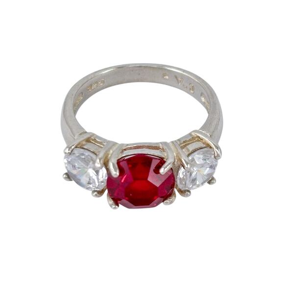 Simulated Ruby Cubic Zirconia Ring | Sterling Silver 925 | Size 6 - Picture 3 of 12